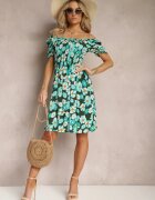 cflo Rochie Albastru-Verde din Viscoză Midi cu Decolteu Pătrat și Imprimeu Floral Narcca