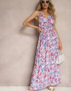 cflo Rochie Amplă Mov Deschis din Viscoză cu Bretele cu Imprimeu Floral cu Spatele Decupat Allaine