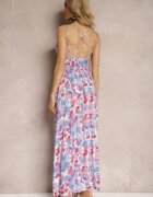 cflo Rochie Amplă Mov Deschis din Viscoză cu Bretele cu Imprimeu Floral cu Spatele Decupat Allaine