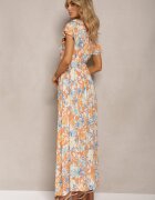 cflo Rochie Bej-Albastră din vâscoză cu elastic în talie cu volan Xylita
