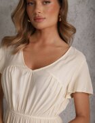 cflo Rochie Bej deschis din Vâscoză cu Croială Cloș cu Volane Jonmy
