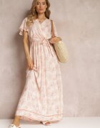 cflo Rochie Bej deschis din Viscoză cu Model Metalic și Elastic în Talie Carinalia