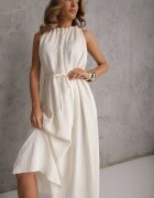 cflo Rochie Bej deschis Fără Mâneci din Vâscoză cu Decolteu Decorativ și Legătură în Talie Azeira