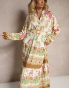 cflo Rochie Bej din Viscoză Cloș cu Imprimeu Boho Aedia