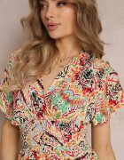 cflo Rochie bej din viscoză cu elastic în talie decorată cu imprimeu abstract Kemira