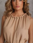 cflo Rochie Bej fără mâneci din viscoză cu decolteu decorativ și cordon în talie Azeira