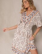 cflo Rochie bej închisă din viscoză cu imprimeu ornamental cu bandă elastică lată în talie Danissna