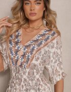 cflo Rochie bej închisă din viscoză cu imprimeu ornamental cu bandă elastică lată în talie Danissna