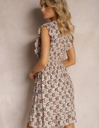 cflo Rochie Bej-Maro cu Elastic în Talie din Viscoză cu Model Abstract Lianefa