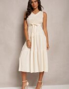cflo Rochie bej midi cu cordon fără mâneci cu elastic în talie Mideyo