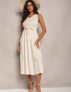 cflo Rochie bej midi cu cordon fără mâneci cu elastic în talie Mideyo