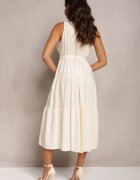 cflo Rochie bej midi cu cordon fără mâneci cu elastic în talie Mideyo