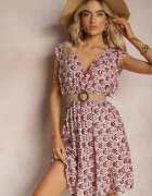 cflo Rochie bej-roșie cu elastic în talie din viscoză cu imprimeu abstract Lianefa