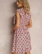 cflo Rochie bej-roșie cu elastic în talie din viscoză cu imprimeu abstract Lianefa