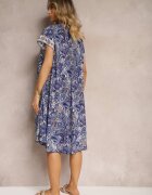 cflo Rochie Bleumarin Boho din Vâscoză cu Curea Subțire în Talie Rivasea