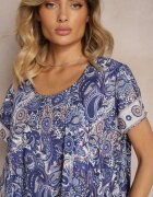 cflo Rochie Bleumarin Boho din Vâscoză cu Curea Subțire în Talie Rivasea