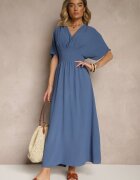 cflo Rochie Bleumarin cu Croială Evazată cu Elastic în Talie Iffine