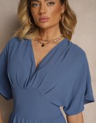 cflo Rochie Bleumarin cu Croială Evazată cu Elastic în Talie Iffine