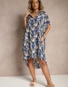 cflo Rochie Bleumarin din viscoză cu croi de cămașă cu model ornamental Inisaria