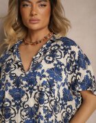 cflo Rochie Bleumarin din viscoză cu croi de cămașă cu model ornamental Inisaria