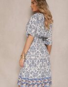cflo Rochie bleumarin din viscoză cu imprimeu ornamental și elastic lat în talie Danissna