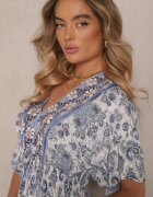 cflo Rochie bleumarin din viscoză cu imprimeu ornamental și elastic lat în talie Danissna
