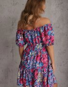 cflo Rochie bleumarin evazată mini cu elastic în talie și mâneci scurte din viscoză Merrelle
