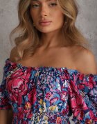 cflo Rochie bleumarin evazată mini cu elastic în talie și mâneci scurte din viscoză Merrelle
