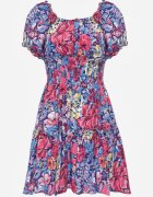 cflo Rochie bleumarin evazată mini cu elastic în talie și mâneci scurte din viscoză Merrelle
