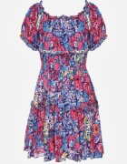 cflo Rochie bleumarin evazată mini cu elastic în talie și mâneci scurte din viscoză Merrelle