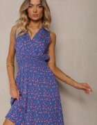 cflo Rochie Bleumarin Învelită din Vâscoză Florală Cu Elastic în Talie Innavia