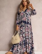 cflo Rochie bleumarin Oversize cu flori Iophne
