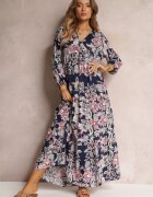 cflo Rochie bleumarin Oversize cu flori Iophne