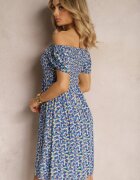 cflo Rochie Bleumarin stil spaniolă din Viscoză cu elastic în talie Wiariana