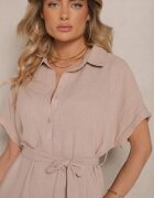 cflo Rochie cămașă Bej închisă din vâscoză cu centură legată la talie Vanisti