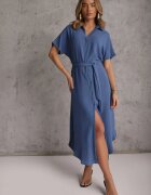 cflo Rochie cămașă bleumarin din viscoză cu centură din material în talie Gialara