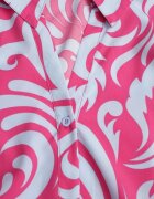 cflo Rochie Cămașă Fucsia-Albastru Maxi cu Curea din Material cu Imprimeu Abstract Lirans