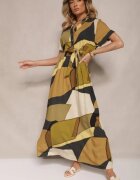 cflo Rochie cămașă Verde din viscoză cu curea cu imprimeu geometric Falintia