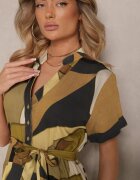 cflo Rochie cămașă Verde din viscoză cu curea cu imprimeu geometric Falintia