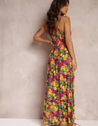 cflo Rochie Cloche Galben-Fuchsia din Viscoză Florală Eurena