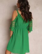cflo Rochie Cloș Mini Verde cu bandă elastică în talie și mâneci spaniole cu dantelă Carolta