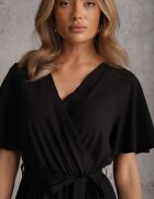 cflo Rochie Cloș Neagră cu Centură cu Nod Adotine