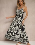 cflo Rochie Cloș Negru-Alb din viscoză Decorată cu Broșă și Legătură Marionela
