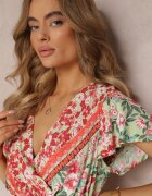 cflo Rochie Cloș Roșu-Verde din Viscoză și Decolteu petrecut Violia