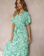 cflo Rochie Cloș Verde Mentă Florală cu volan Humina