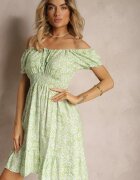 cflo Rochie cu umeri goi verde deschis din vâscoză cu cordon din material și elastic în talie cu volan Tiamarosa