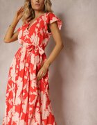 cflo Rochie de cocktail tip plic plisată Roșie cu elastic și curea în talie Benelsea