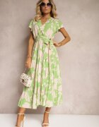 cflo Rochie de cocktail Verde-bej Petrecută Plisată cu elastic și curea în talie Benelsea