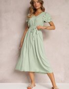 cflo Rochie de Vâscoză Verde deschis Midi cu elastic în talie și volane Nenora