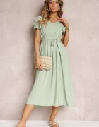 cflo Rochie de Vâscoză Verde deschis Midi cu elastic în talie și volane Nenora